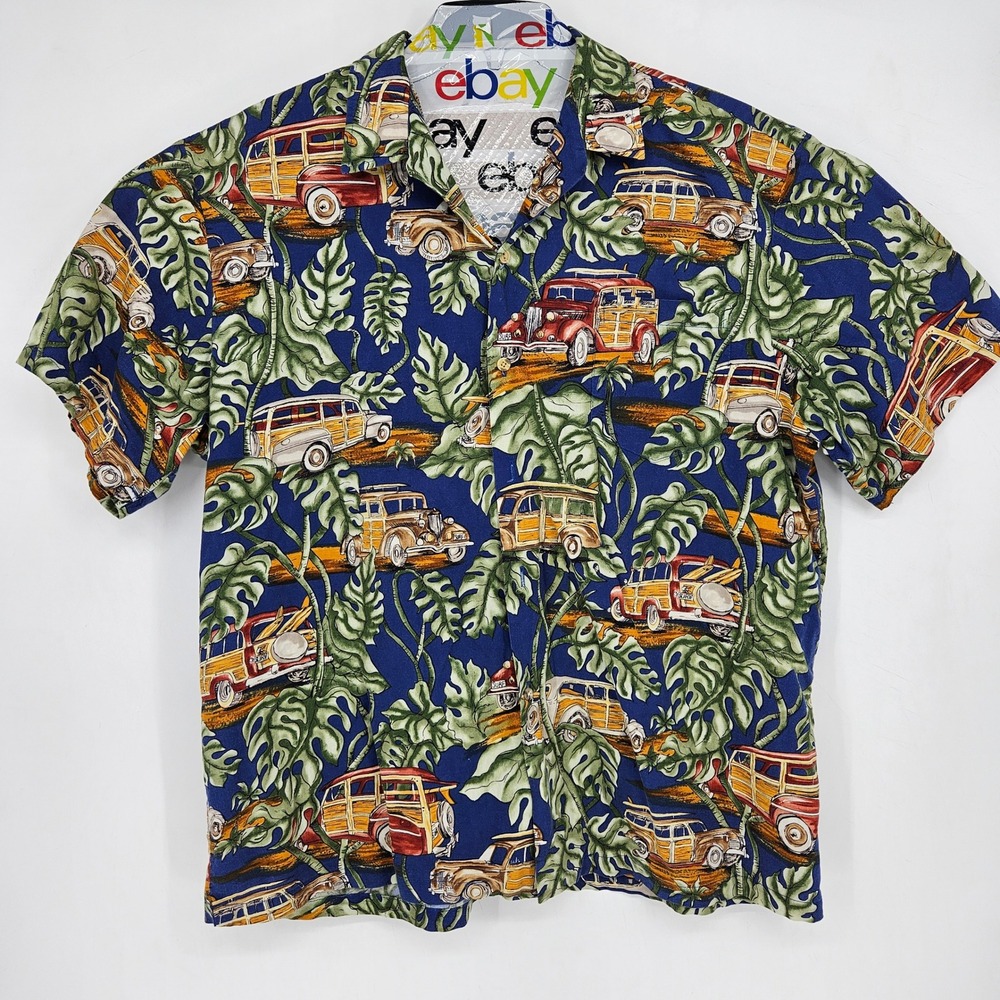 Vintage Kalaheo Shirt Mens XL Hawaiian Button Up Cars AOP Short Sleeve‎